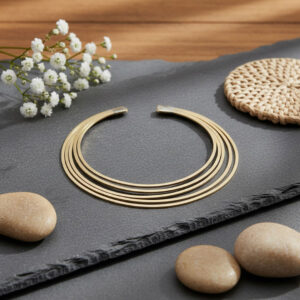 Light Gold Polished Metal Multi-Layer Collar Necklace