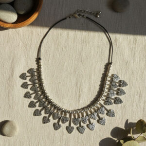 Oxidized Silver-Tone Metal Rustic Hearts Choker Necklace with Cord
