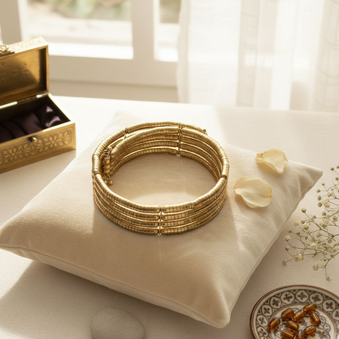 Gold Color Multi-Coil Flexible Snake Tube Choker Necklace