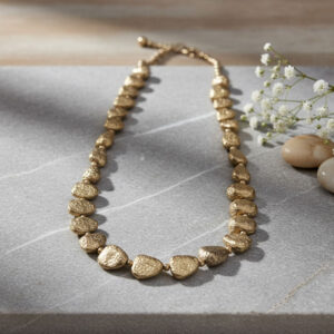 Gold-Tone Textured Metal Beaded Sunlit Pebble Necklace