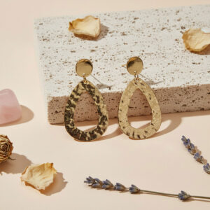 Hammered Gold-Tone Metal Teardrop Drop Earrings for Women