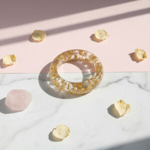 Transparent Resin Bangle with Embedded Gold Foil Accents