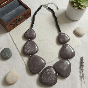 Black Polished Stone and Bead Necklace