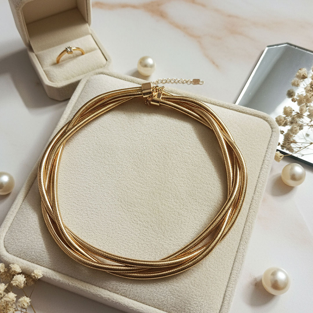 Multi-Strand Gold-Toned Metal Chain Necklace for Women