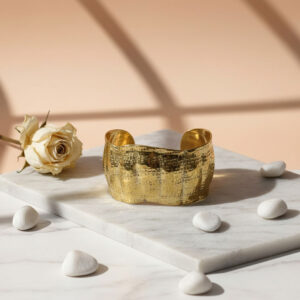 Metallic Gold Textured Hammered Wide Dessert Dune Cuff