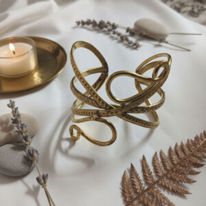 Golden Metal Woven Goddess Openwork Cuff Bracelet