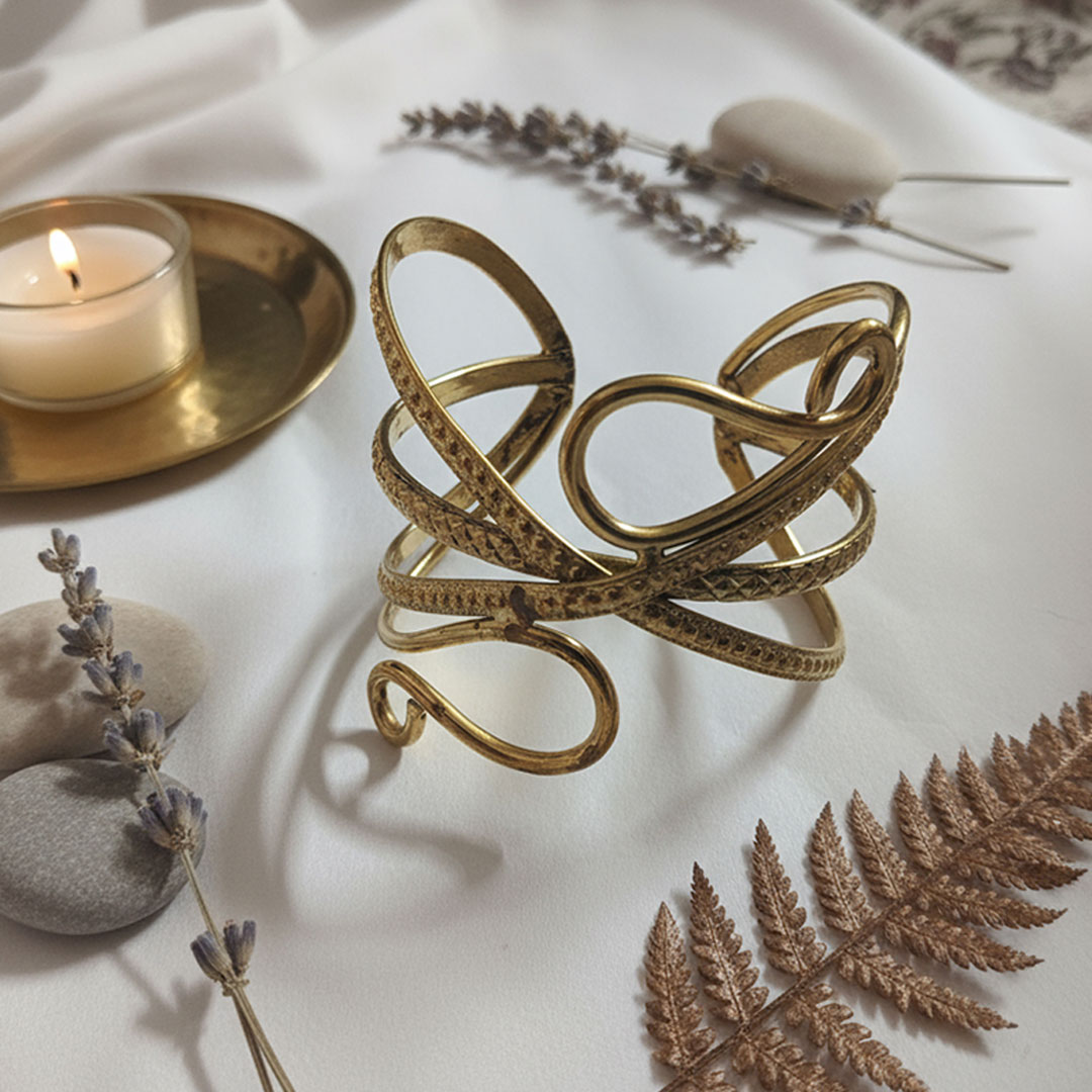 Golden Metal Woven Goddess Openwork Cuff Bracelet