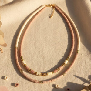 Blush Pink & Gold Polymer Clay Beads Necklace for Women