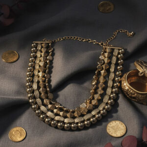 Metallic Gold-Plated Multi-Row Beaded Midas Choker Necklace