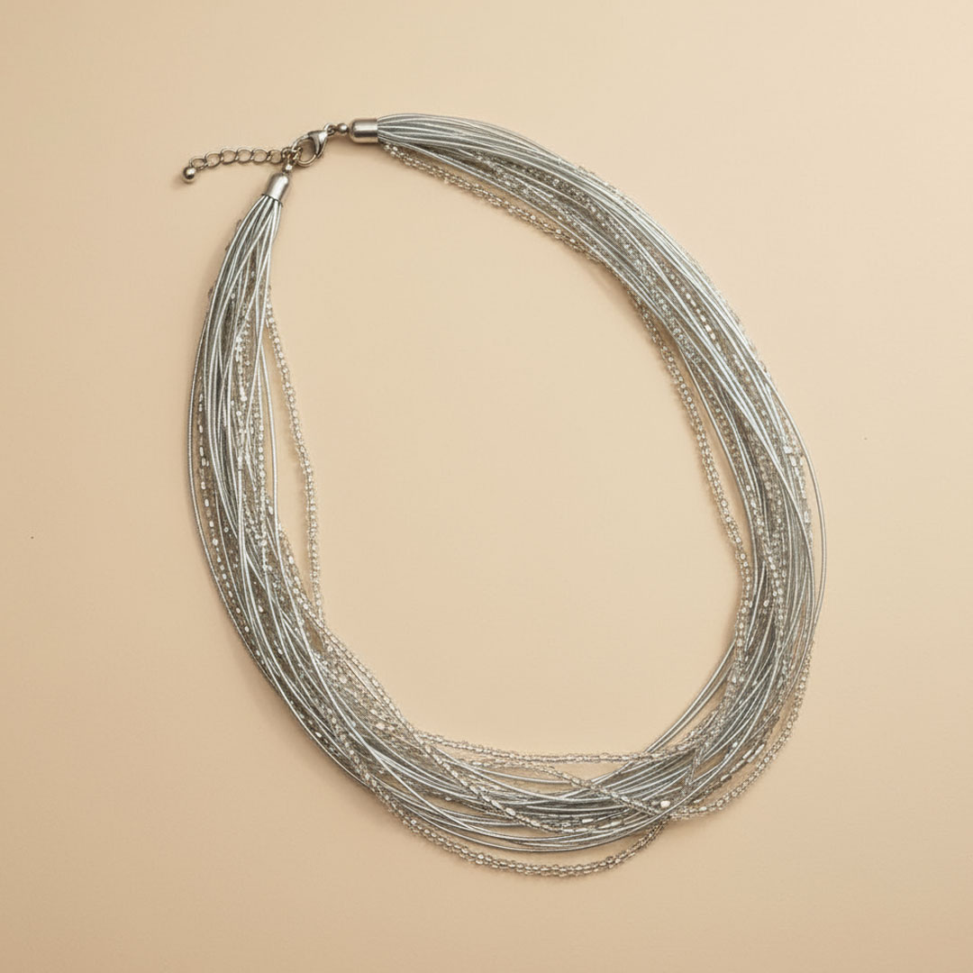 Silver-Toned Metallic Wire Multi-Strand Moonbeam Necklace - Image 2