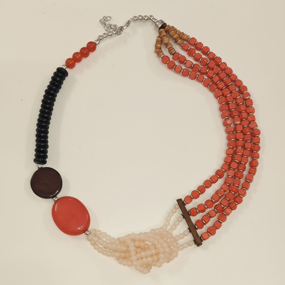 Multicolor Glass, Resin, and Wood Beaded Sunset Necklace - Image 2