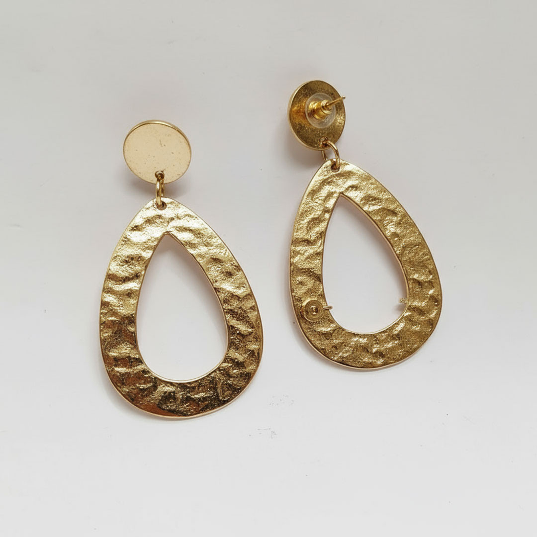 Hammered Gold-Tone Metal Teardrop Drop Earrings for Women - Image 2