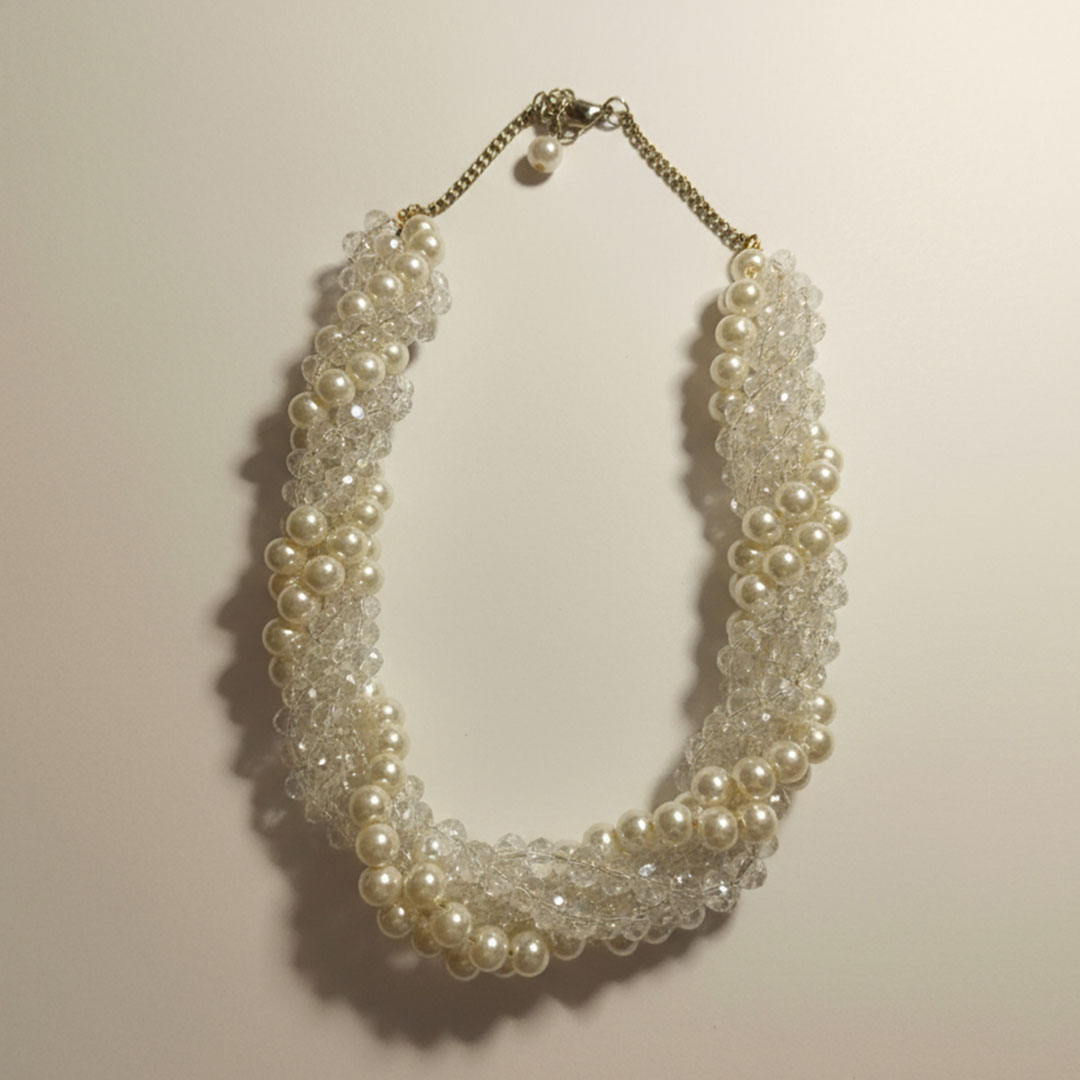 Ivory Pearl and Crystal Necklace with Gold Chain - Image 2
