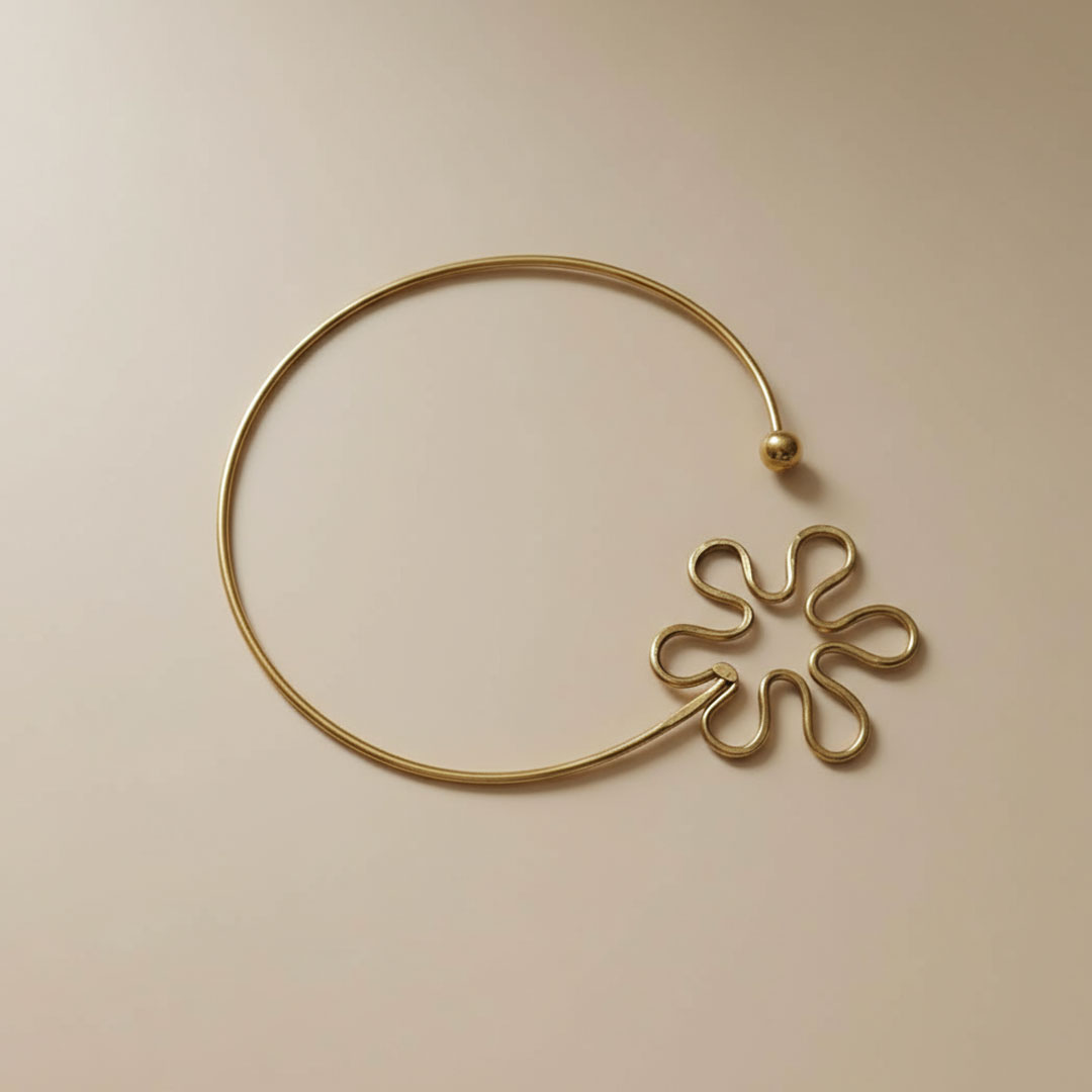 Gold-Tone Metal Choker Necklace with Floral Pendant - Image 2