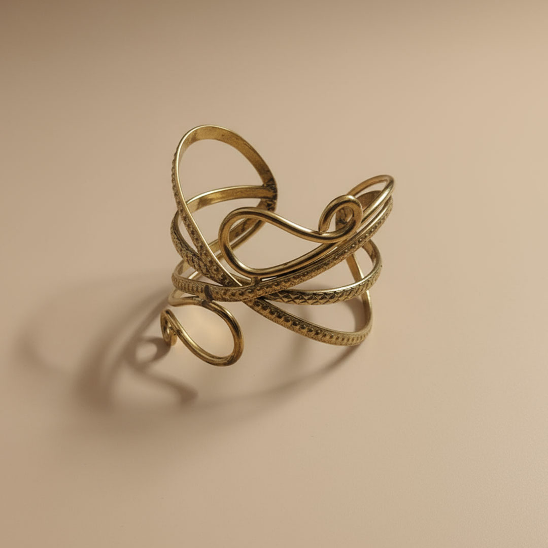 Golden Metal Woven Goddess Openwork Cuff Bracelet - Image 2