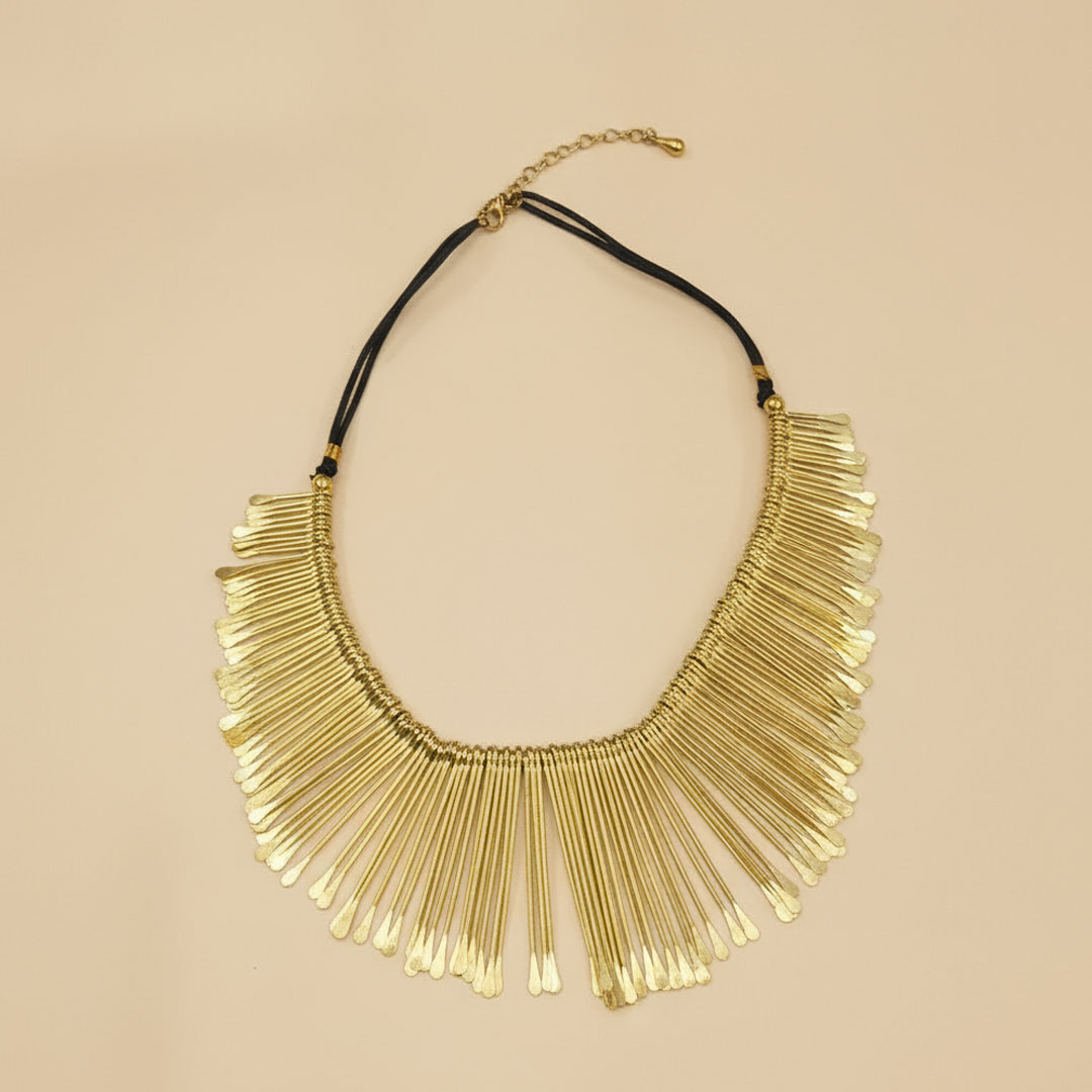 Gold-Tone Metal Necklace on Black Cord Golden Crest Necklace - Image 2