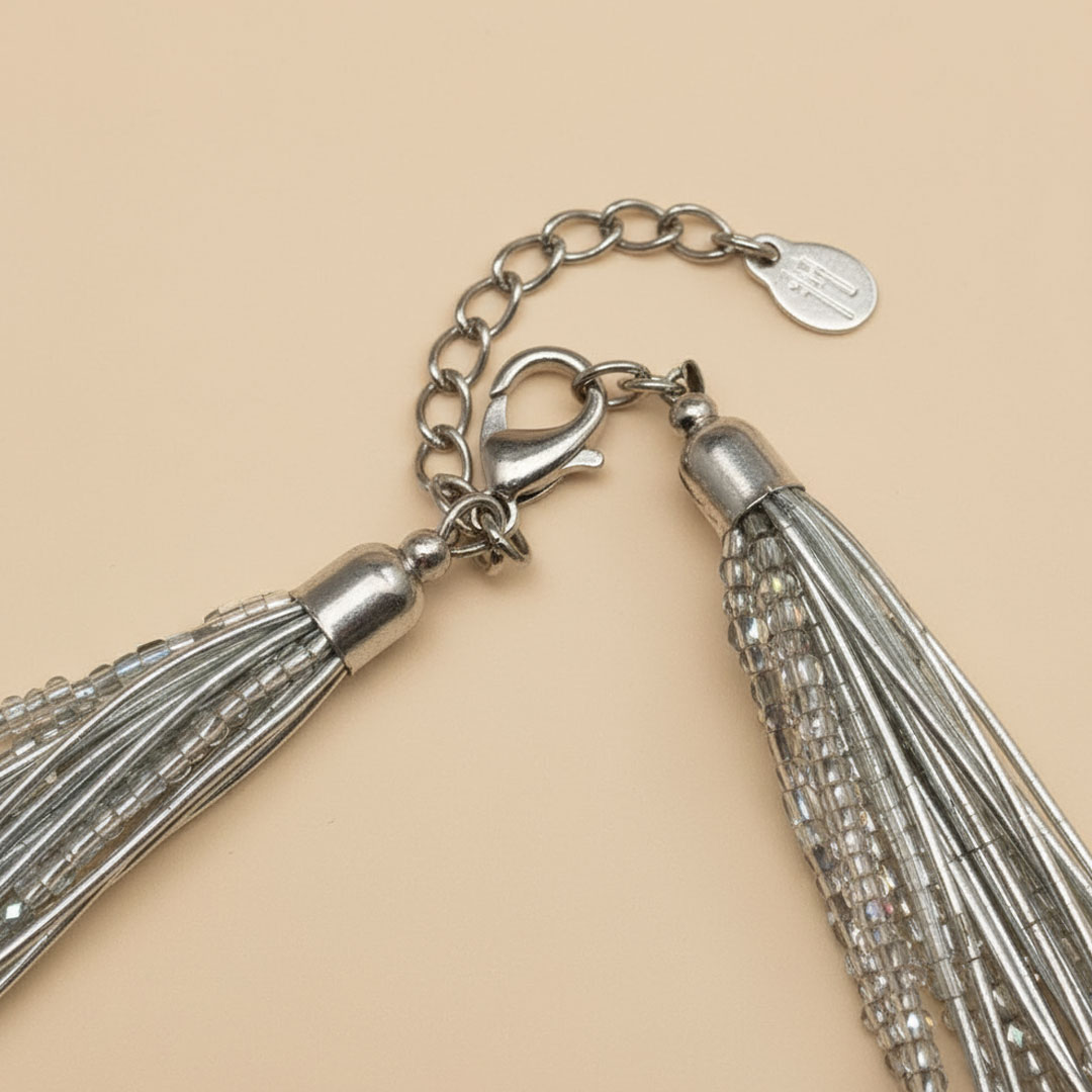 Silver-Toned Metallic Wire Multi-Strand Moonbeam Necklace - Image 4