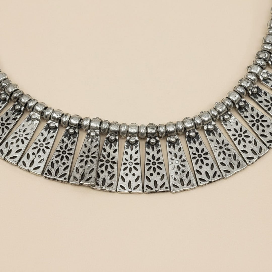 Silver-Tone Metal Filigree Sunray Collar Necklace with Black Cord - Image 3