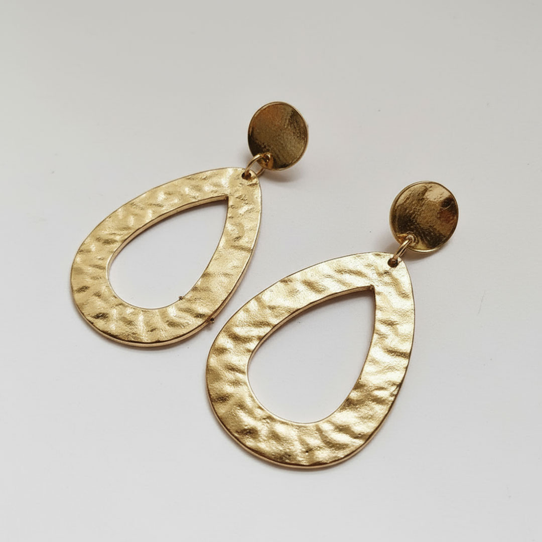 Hammered Gold-Tone Metal Teardrop Drop Earrings for Women - Image 3