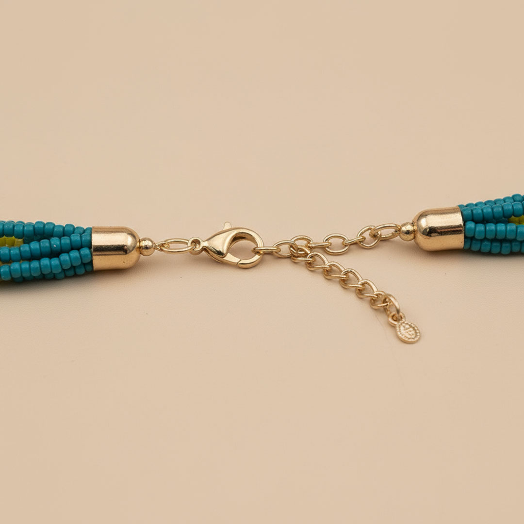 Teal, Yellow, Blue Glass Beads Layered Ocean Breeze Necklace - Image 3