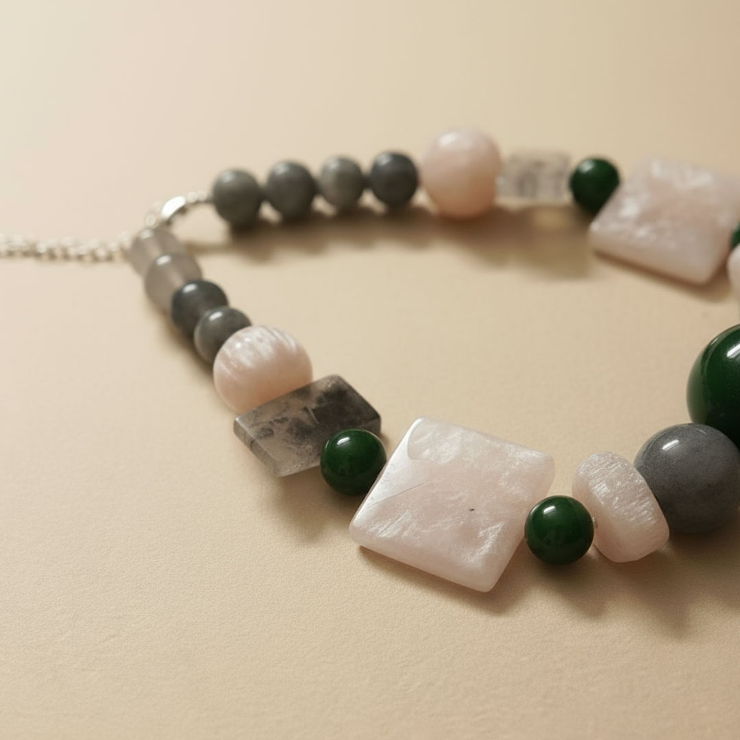 Green and White Polished Stone Necklace - Image 3