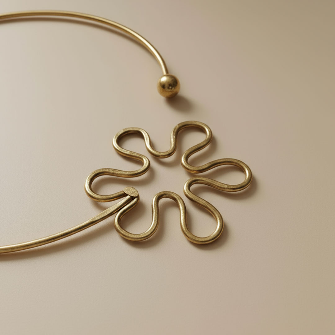 Gold-Tone Metal Choker Necklace with Floral Pendant - Image 3