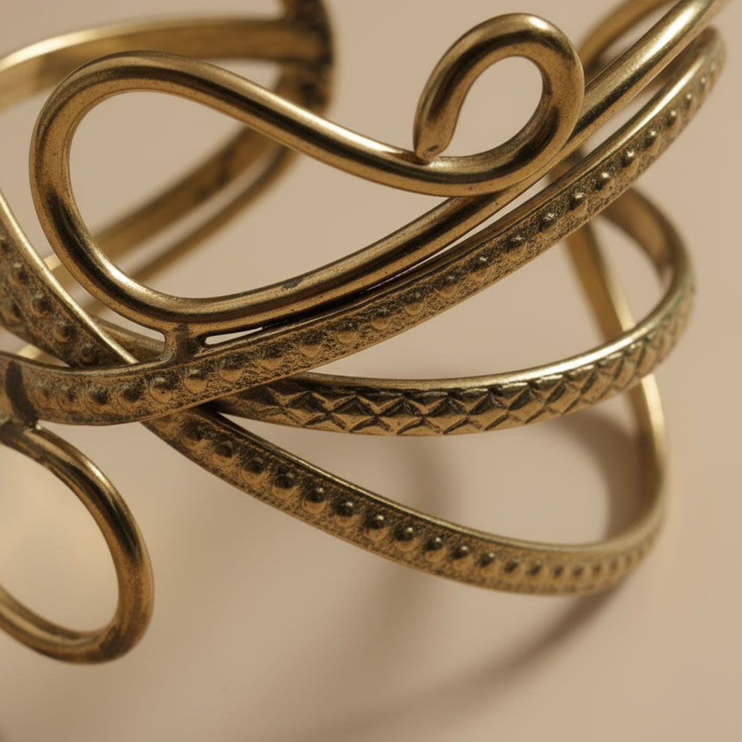 Golden Metal Woven Goddess Openwork Cuff Bracelet - Image 3