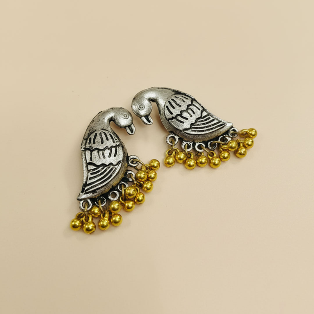 Oxidized German Silver Dove Earrings for Women and Girls - Image 4