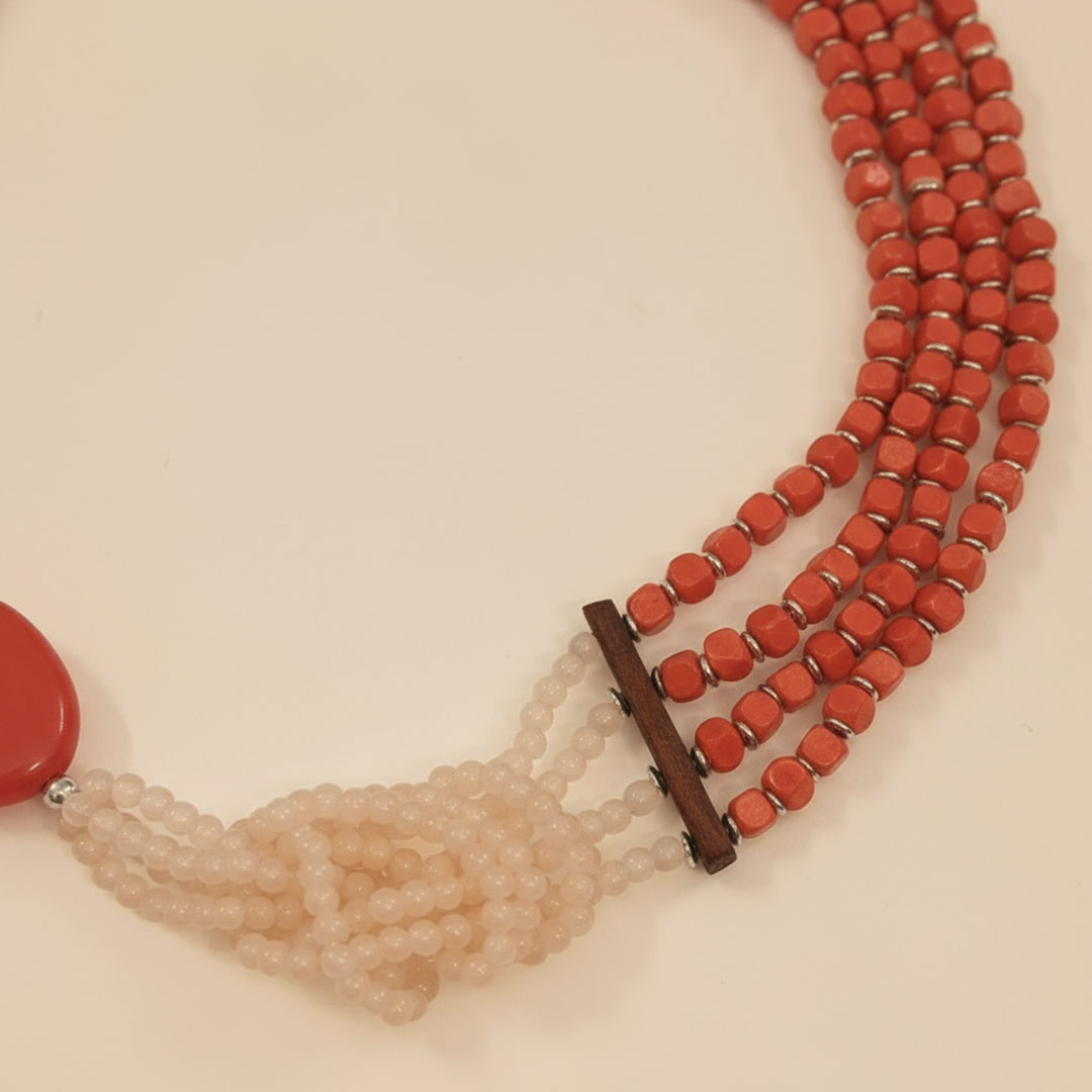 Multicolor Glass, Resin, and Wood Beaded Sunset Necklace - Image 3