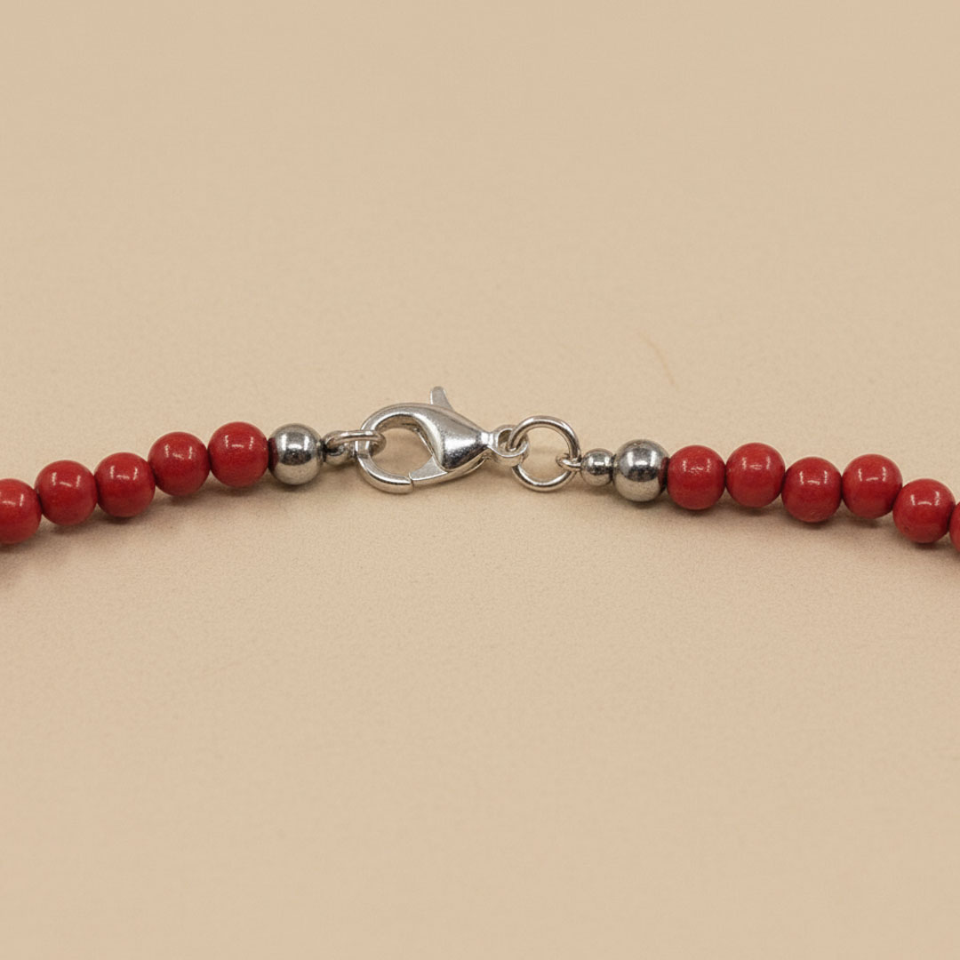 Deep Maroon Red Wooden Beaded Chunky Necklace with Gold Speckles - Image 3