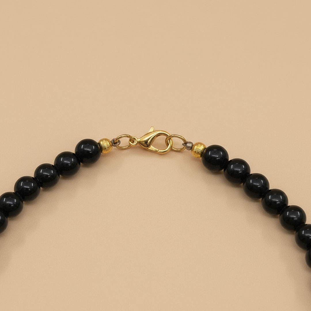 Mixed Material Black, Amber, Brown Resin Beaded Necklace - Image 3