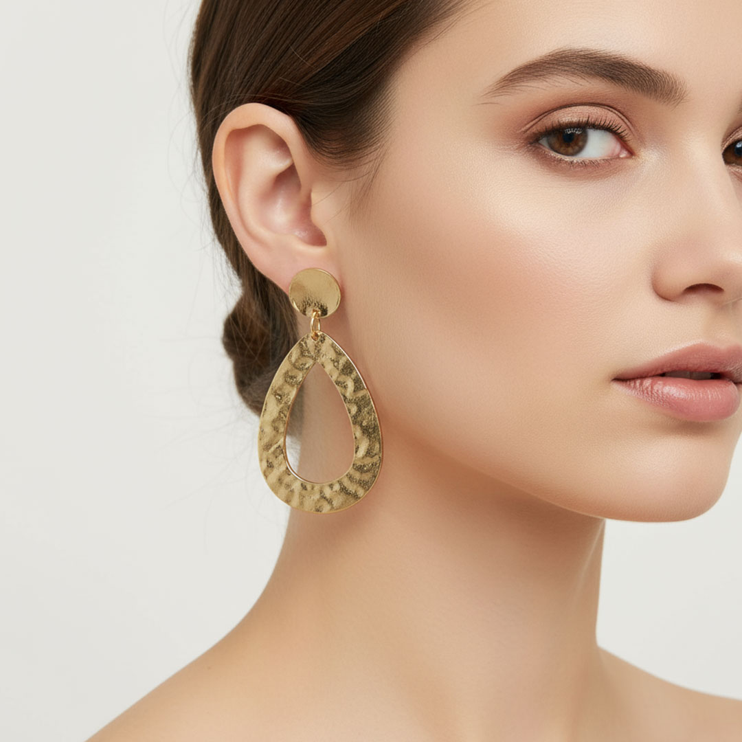 Hammered Gold-Tone Metal Teardrop Drop Earrings for Women - Image 4