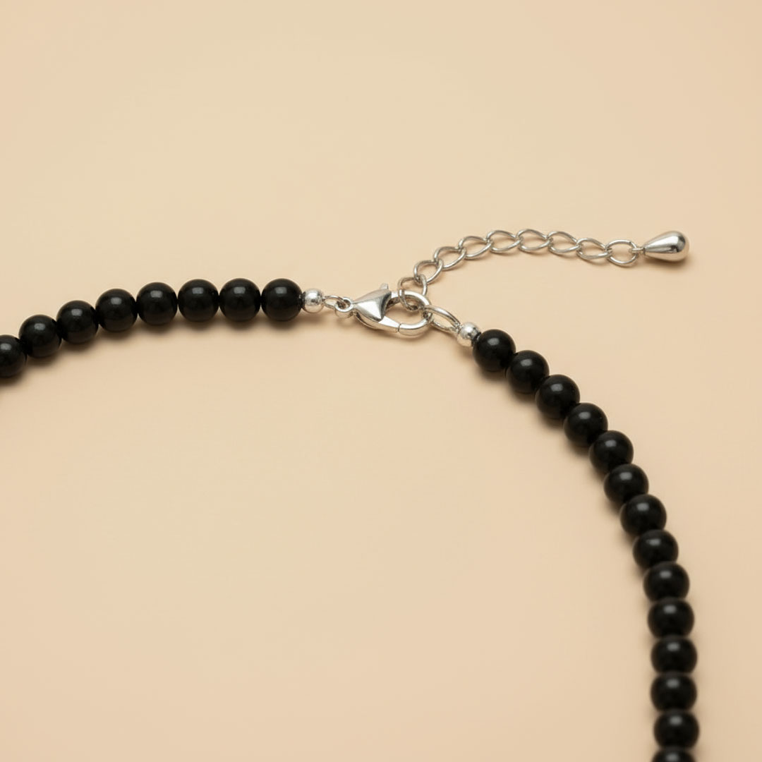 Black Polished Stone and Bead Necklace - Image 4