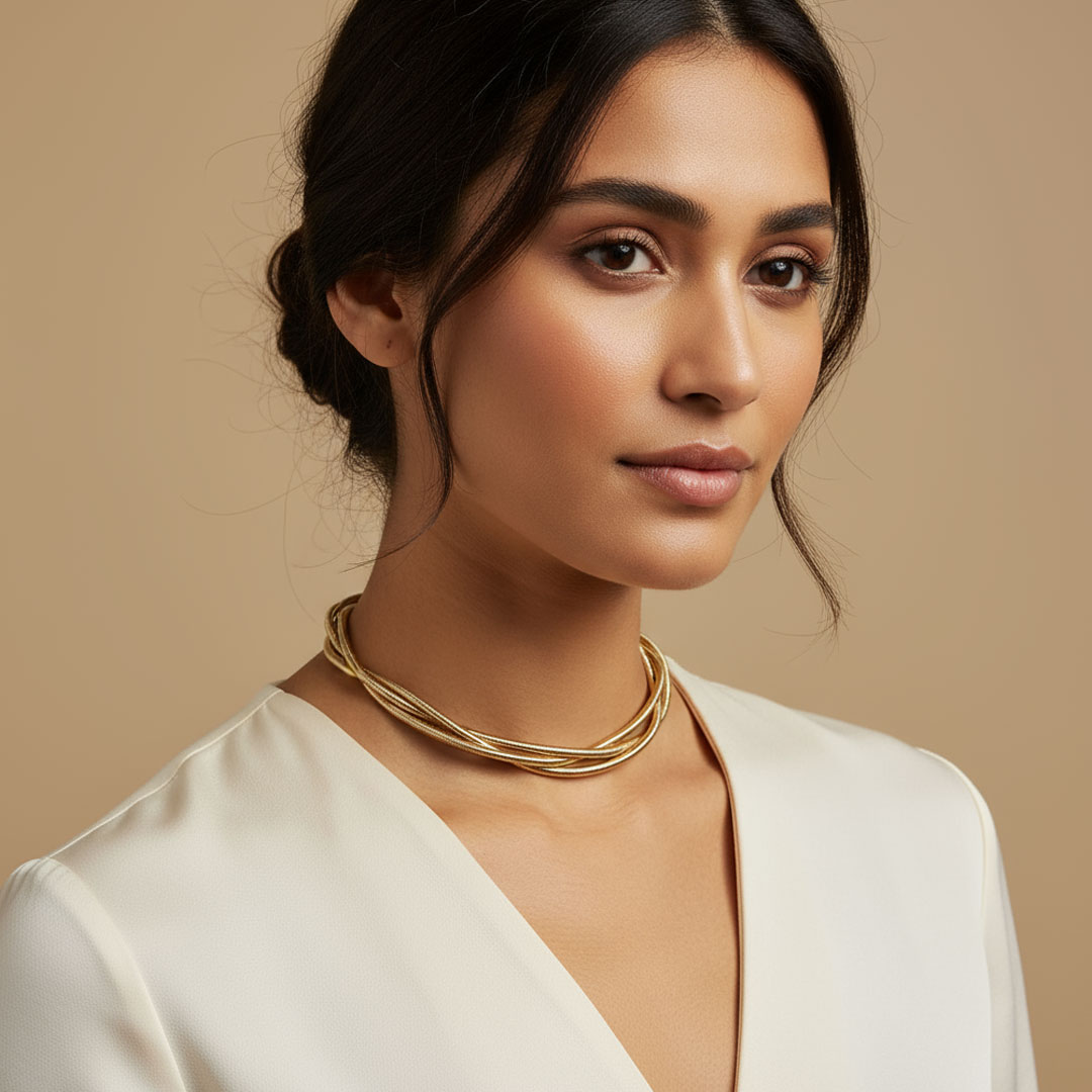 Multi-Strand Gold-Toned Metal Chain Necklace for Women - Image 4