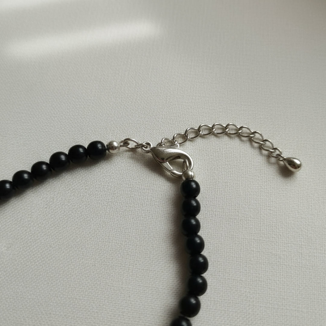 Ivory Soft Triangle Stone Necklace with Black Beads - Image 4