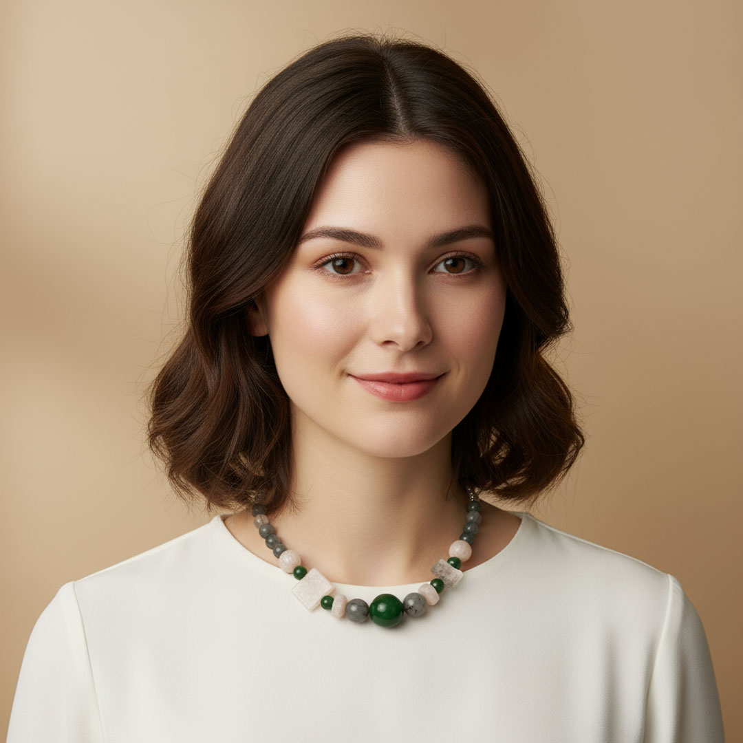 Green and White Polished Stone Necklace - Image 6