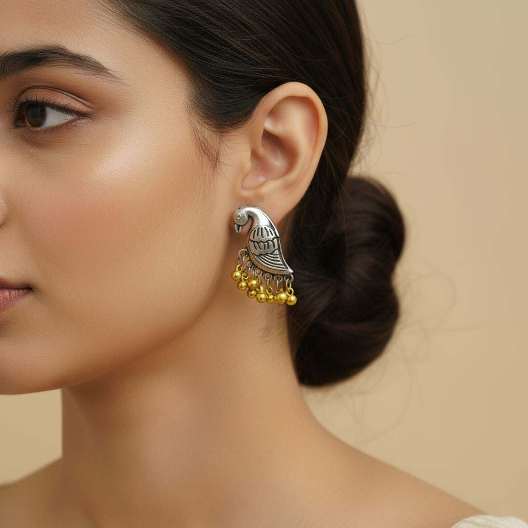 Oxidized German Silver Dove Earrings for Women and Girls - Image 5